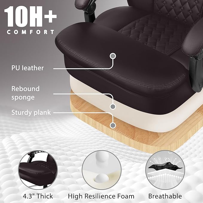 LEMBERI400lbs Executive Office Chair with Foot Rest, Ergonomic Heavy Duty Big and Tall Desk Chair with Adjustable Headrest, High Back PU Leather Comfy Reclining Computer Chairs
