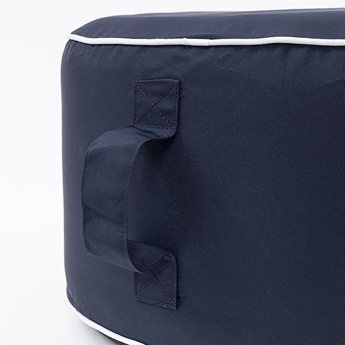 QILLOWAY Inflatable Outdoor Ottoman for Patio, Waterproof Round Pouf, Inflatable Foot Rest, Outdoor Footstool for Poolside, Garden，Camping,Navy Blue