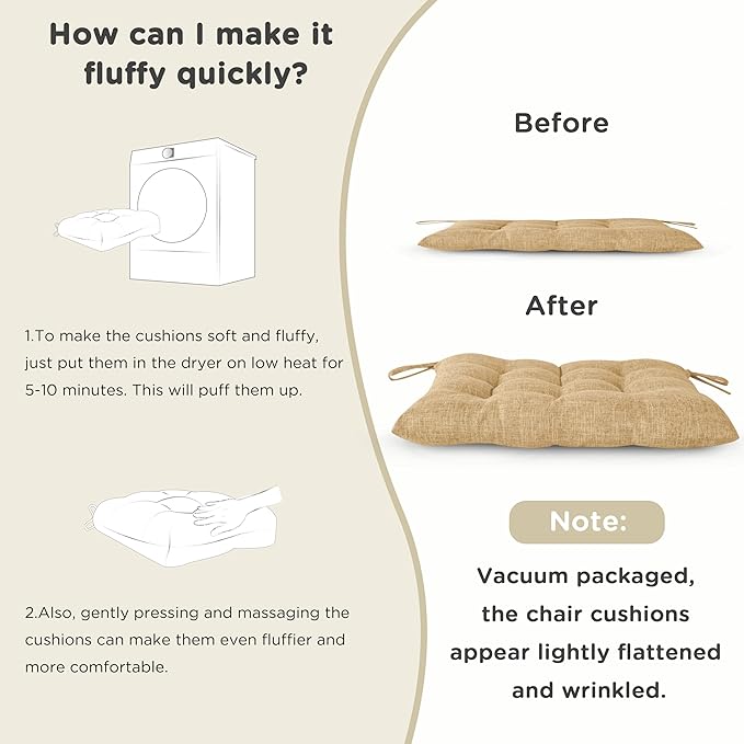 AddGrace Rocking Chair Cushions Indoor Tufted Cushions for Rocking Chairs with Ties Comfortable Textured Fabric Set of Seat & Back Cushion 21x17/17x17 Khaki