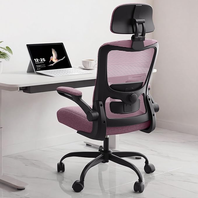 Office Chair, Ergonomic Mesh Desk Chair with Adjustable Lumbar Support and Headrest, Flip-up Armrests, High Back Computer Task Chair for Home and Executive Office (B-LPurple)