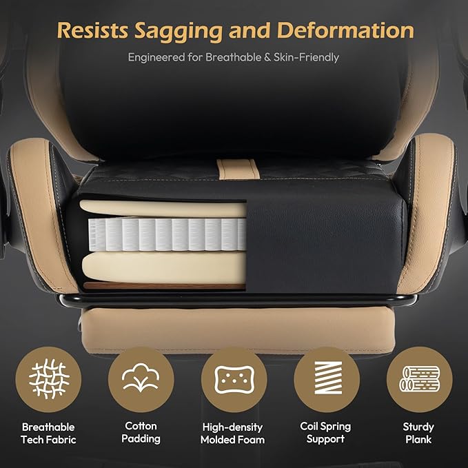 Ergonomic Gaming Chair for Adults with Footrest - PU Leather Computer Gamer Chair with Memory Foam Headrest & Lumbar Pillow, Reclining Silla Gamer Video Game Chair for Home Office, Black & Yellow