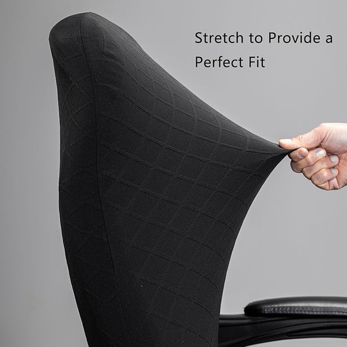 Melaluxe Stretch Jacquard Office Chair Cover, Removable Washable Desk Chair Cover Rotating Chair Seat Slipcover, Black