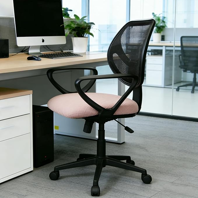 Melaluxe Stretch Jacquard Office Chair Cover, Removable Washable Desk Chair Cover Rotating Chair Seat Slipcover, Pink