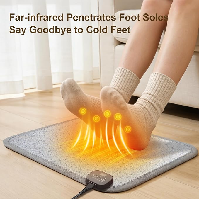 Heated Floor Mat for Foot Warmer - 110V Adjustable Temperature Under Desk Electric Heater with Timer for Office Bathroom Home, Heating Pad for Cold Feet
