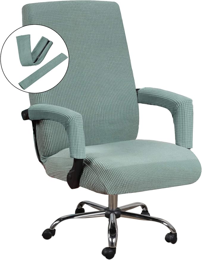 H.VERSAILTEX Stretch Jacquard Office Computer Chair Seat Covers, Removable Washable Anti-dust Desk Chair Seat Cushion Protectors - Sage