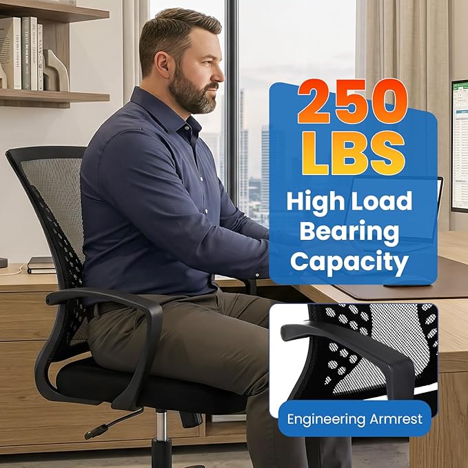 PayLessHere Office Computer Gaming Chair Ergonomic Mesh Desk Chair Adjustable Video Game Chairs with 360 Degrees Swivel Wheels Armrest Lumbar Support for Home Office, Dark Black