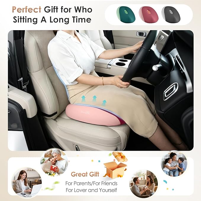 FLORICH Large Car Seat Cushion for Long Sitting, Ergonomic Memory Foam Driving Seat Cushion for Back & Sciatica Pain Relief, Non-Slip Washable Seat Cushion for Car, Driver, Office-Pink