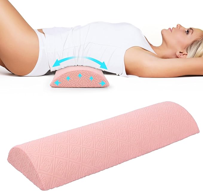 Cozyhealth - 3.15" H*23.6" L - Soft Lumbar Pillow for Sleeping, Memory Foam Back Lumbar Support Cushion for Lower Back Pain Relief Bed Waist Sleep Support Pillow for Side, Back Sleepers (Pink, Large)