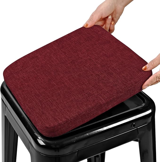 BUYUE Friendly Woven Fabric Magnetic Bar Stool Cushion 1 Piece, Enhanced Anti-Slip Breathable Small Chair Seat Pad for Café Bistro Stackable Metal Stool (Square, Red, 1)