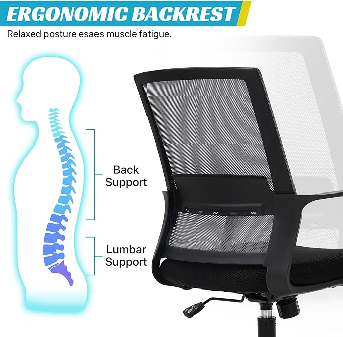 Ergonomic Office Chair, Breathable Mesh Desk Chair, Swivel Computer Chair with Wheels & Adjustable Height & Comfort Seat for Home Office, Gaming Room, Grey