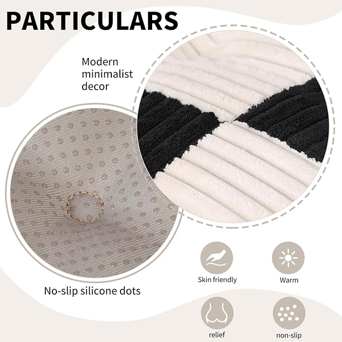 Office Stacking Chair Cushion with Ties, Corduroy High Density Foam Non-Slip Kitchen Seat Cushion, Square 17" x 17" Indoor Dining Chair Pads, Black+ White, 1 PCS