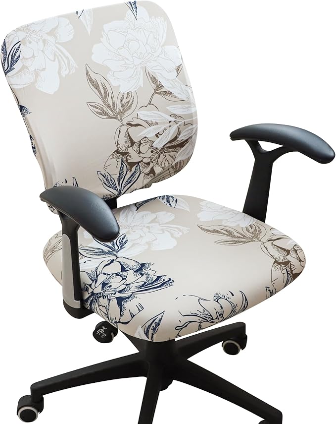 FORCHEER Stretch Split Office Chair Covers Two Pieces Floral Separated Desk Chair Slipcover Washable -Summer Floral
