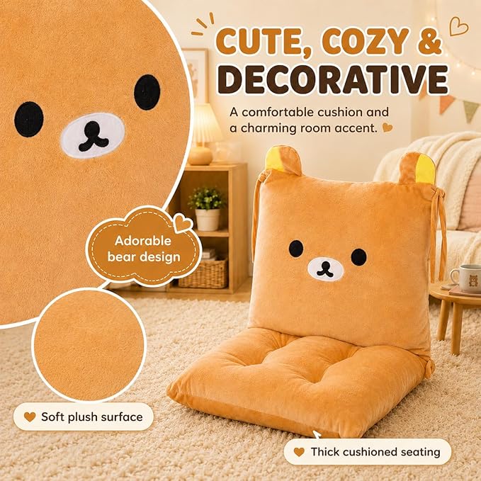 ChezMax Chair Cushion Plush Seat Cushion Back Cushion with Ties Thickened Desk Chair Pads Cartoon Waist Pillow Cushion Decor for Chair Car Office Patio Wheelchair Cartoon Bear