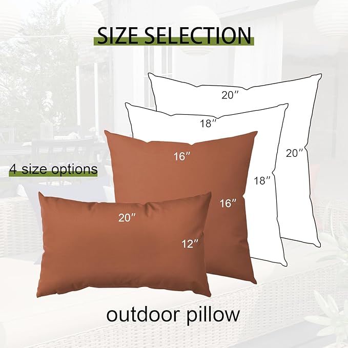 2 Pack Large 20x20 Inch Outdoor Throw Pillows, Durable Solid Color Waterproof Cushion for Patio Deck Poolside and Indoor Furniture, Red