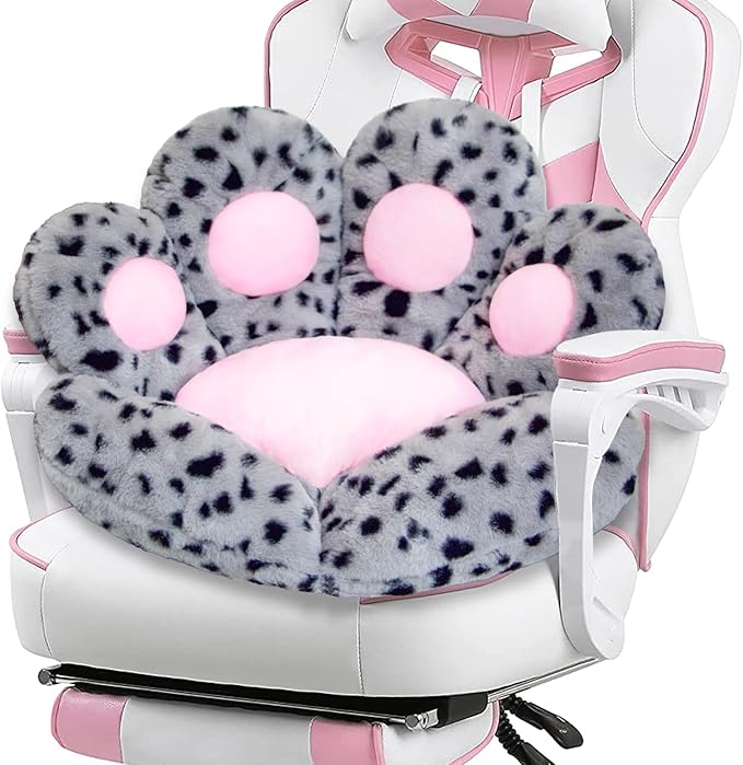 DOBUONO Cat Paw Cushion Kawaii Office Chair Cushion Comfy Plush Gaming Chair Cushion Cute Seat Cushion for Girl, Cute Gaming Accessories Room Decorate (Leopard Print)