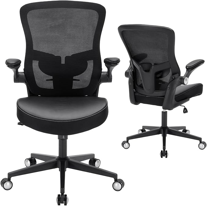 Office Chair-400lbs, Ergonomic Heavy Duty Office Desk Chair with Adjustable Lumbar Support Breathable Mesh Computer Chair with Flip-Up Armrests, Comfy Home Office Desk Chair for Heavy People