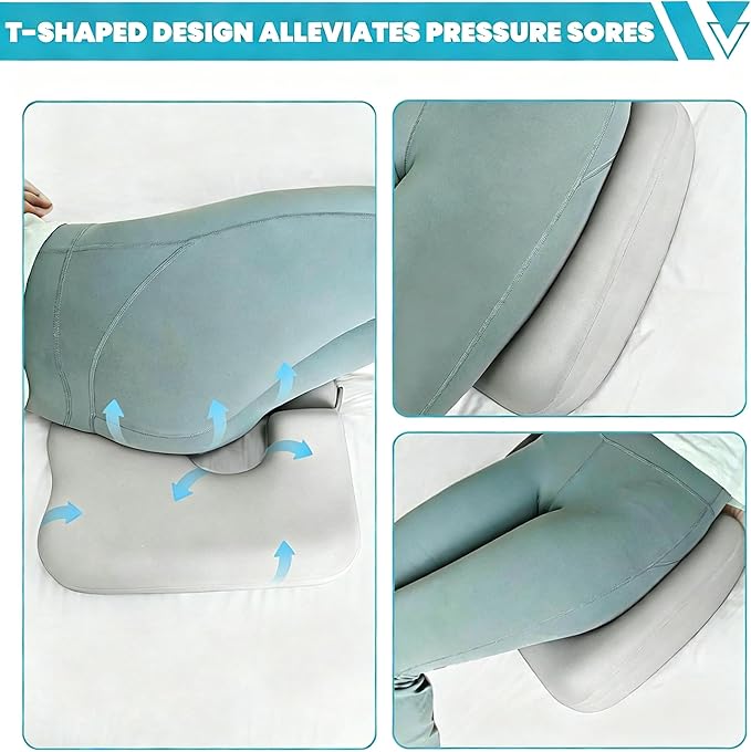 4.5" Donut Pillow for Tailbone Pain, 100% Memory Foam Bedsore Pressure Relief Pillow, Thick Anti Bedsore Cushion - T Shaped Opening Tailbone Pillow - Light Grey