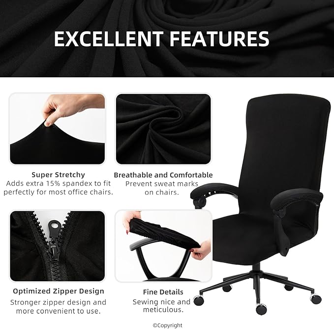 Waterproof Stretch Computer Office Chair Cover with Armrest Covers Durable Zipper Universal Washable Removable Spandex Rotating Boss Chair Slipcovers Anti-dust Soft Desk Chair Seat Protector