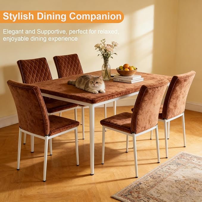Lightdot Dining Chairs Set of 2, Accent Parsons Diner Chair Upholstered Fabric Stylish Kitchen Chairs with Metal Legs and Padded Seat for Dining Room, Vanity, Living Room, Bedroom Office,Brown