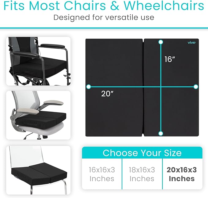 Vive Orthopedic Seat Cushion - Folding Wheelchair Cushion - for Stadium, Car, Office Chair Seat - Portable Coccyx Pad for Comfort Support Pillow for Sciatica, Lower Back, Tailbone Pain Relief