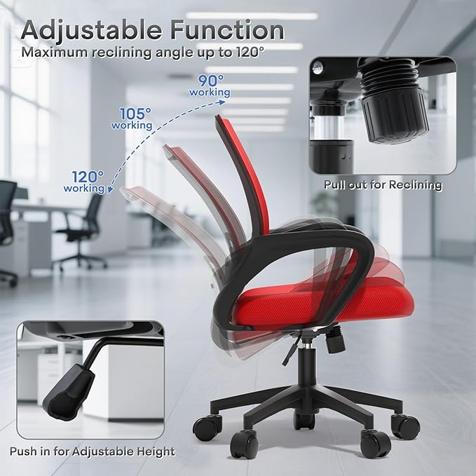 Ergonomic Office Chair 24P - 330Lbs, Breathable Mesh Computer Desk Chair with Lumbar Support & Armrest, Rolling Swivel Adjustable Tilt Lock for Home Office/Gaming, Bedroom Study