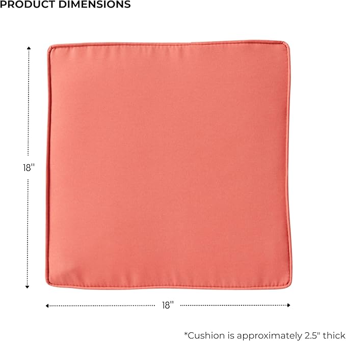 Outdoor 18 inch Square Patio Dining Chair Pads – Comfortable Fiber-Filled Seat Cushions with Ties, Reversible Polyester Fabric - Coral, Set of 2