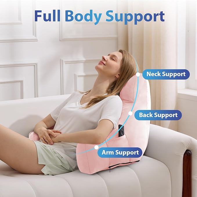 IPYNBAP Back Pillow for Bed Sitting up, Reading Pillow for Sitting in Bed Adult, Back Support Pillow, Memory Foam Sit up Lounge Backrest Pillow with Arms for TV, Couch, Chair, Dorm, 18 Inch, Pink