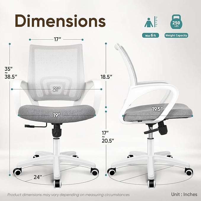 ETONEX Office Chair with Ergonomic Mid Back Cushion Lumbar Support Adjustable Swivel Rolling Computer Gaming Desk Chair Comfy Mesh Seat Wheels Home Executive Use (1, Grey)