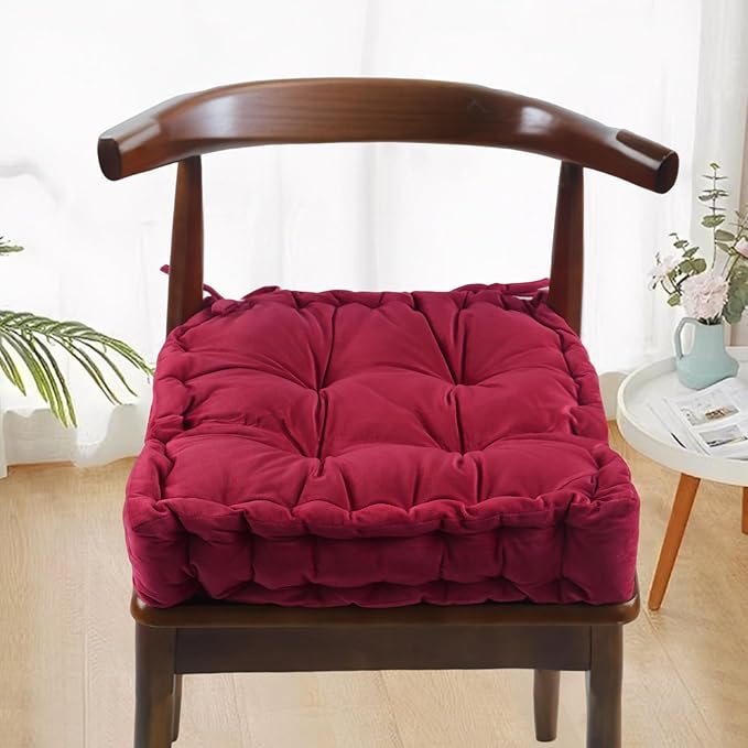 vctops Chair Cushion for Dining Chair, Soft Velvet Square Seat Cushion with Ties Cozy Indoor Chair Pad Cushion for Office Kitchen Dining Room (Red,16"x16")