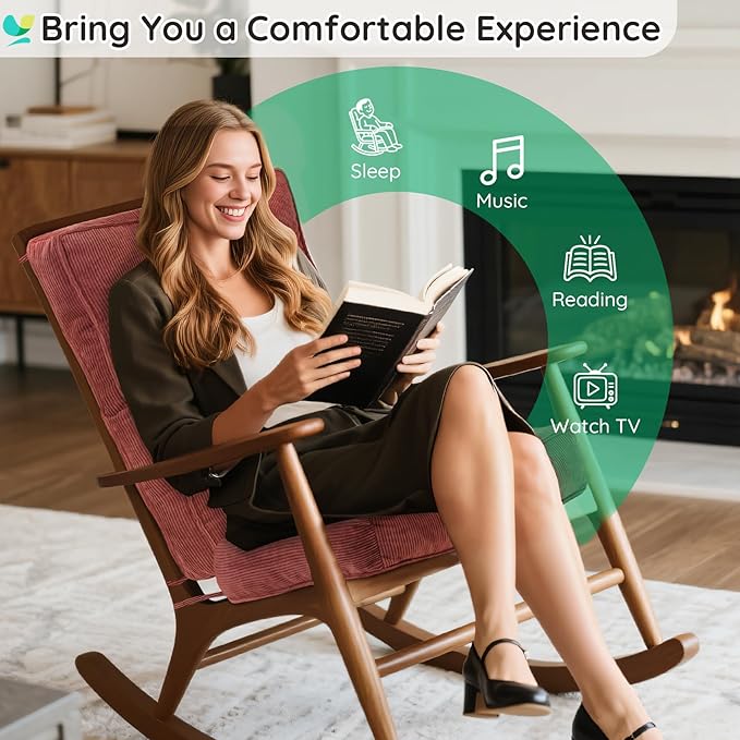 Rocking Chair Cushion - Non-Slip Thick Rocking Chair Pad Indoor with Ties High-Back Rocker Cushion Set for Porches Balconies Nurseries & Living Rooms