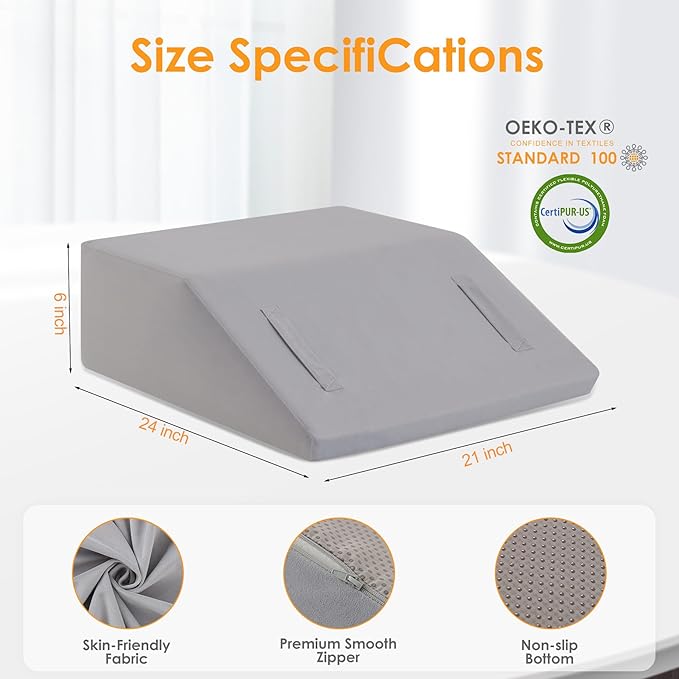 Ruqmuis Leg Elevation Pillow for After Surgery, 6inch Foam Leg Elevating Pillow for Swelling and Blood Circulation, Leg Wedge Pillow for Sleeping, Knee Pillow for Knee Hip Ankle Pain Relief, Velvet