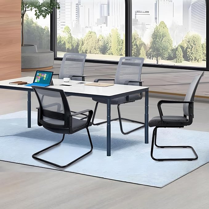 CLATINA Office Guest Chair with Lumbar Support and Mid Back Mesh Space Air Grid Series for Reception Conference Room Gray 8 Pack
