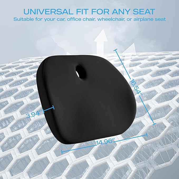 Road Comforts Premium Memory Foam Seat Cushion – Office Chair Cushion, Car Seat Cushion – Chair Cushions for Back & Sciatica Pain Relief – Seat Cushions for Office & Desk (Black)