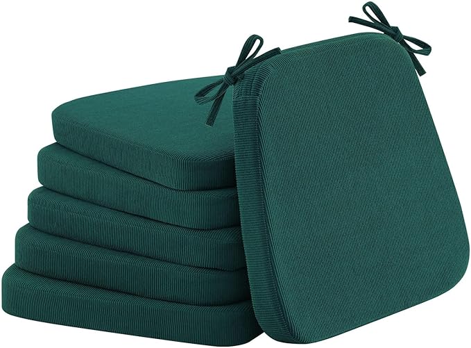 2'' Thick High-Density Foam Indoor Chair Cushions | Dining Chair Pads with Ties, Removable Washable Cover, Kitchen Chair Cushions 17"x16",Hunter Green 6 Pack