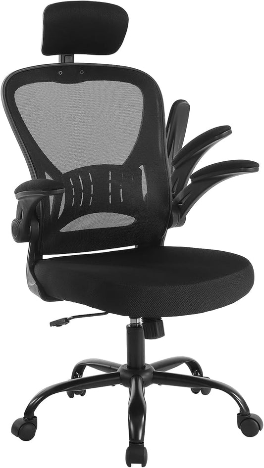 Youhauchair Mesh Office Chair, Ergonomic Computer Chair with Flip-up Arms and Lumbar Support, Height Adjustable Home Office Desk Chairs
