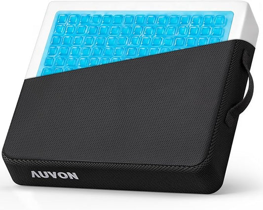 AUVON Cooling Gel Wheelchair Seat Cushion for Sciatica, Back, Pressure Sore and Ulcer Pain Relief, Breathable Memory Foam Chair Cushion with Waterproof Silk Fabric, Removable Strap, Anti-Slip Cover