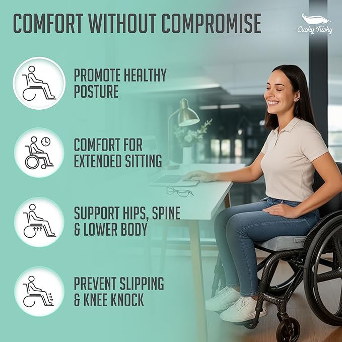 Cushy Tushy Premium Foldable Wheelchair Cushion - for Relief of Lower Back, Sciatic, Butt and Tailbone Pain - for Home & Office Use, Perfect for Travel or Driving - Gray Coccyx Seat Cushion