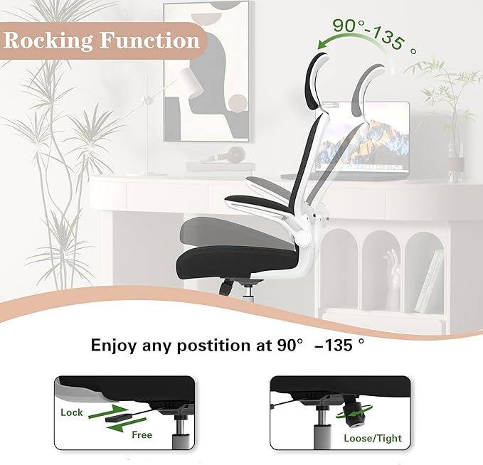 Ergonomic Office Chair for Long Hours Sitting – Back & Neck Pain Relief, Adjustable Lumbar Support & Headrest, High-Density Foam Seat, Ideal for Work & Home Office, Black/White