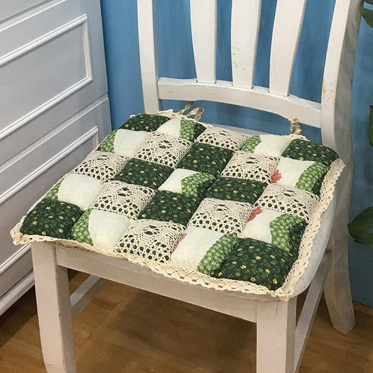vctops Patchwork Chair Pad with Ties No Slip Lace Trim Chair Cushion Farmhouse Floral Print Kitchen Dining Seat Cushion (606 Green, 16"x16")