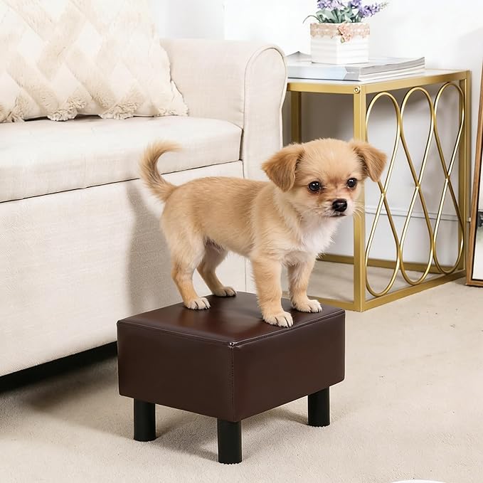 Joveco Small Foot Rest Stool Ottoman, Faux Leather Footrest Footstool for Chair, Under Desk, Office, Living Room, Brown