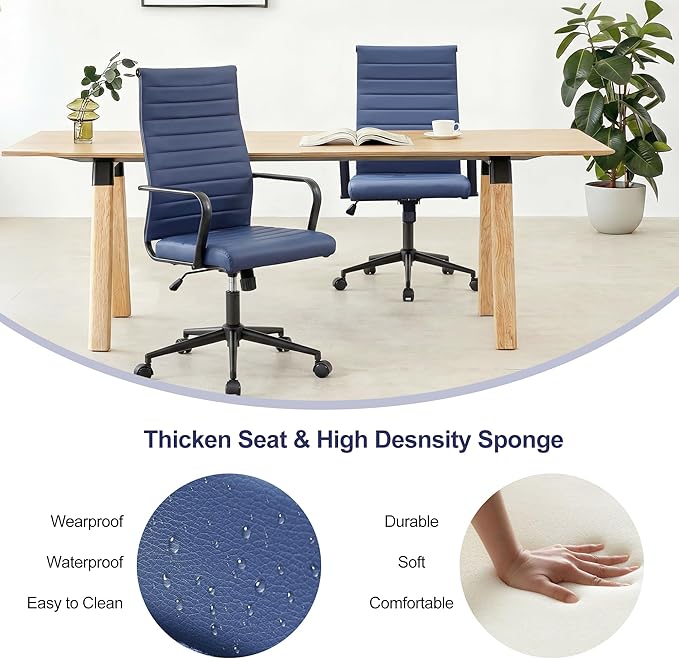 Okeysen Office Desk Chair Conference Room Chairs Modern Ergonomic Executive Swivel Chair Adjustable Height PU Leather Home Desk Chairs with Armrests Comfy Computer Task Chairs with Wheels (Navy Blue)