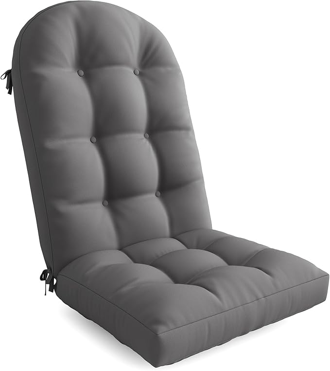 UDPATIO Adirondack Chair Cushion with Ties, Fade-Resistant High Back Outdoor Seat Cushions for Patio, Deck, Porch, Rocking Chairs & Lawn Furniture (Upper & Lower Lumbar Support)，Dark Grey