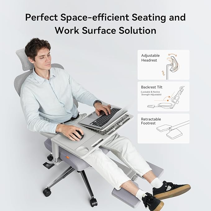 Newtral Office Chair Ergonomic - Home Office Desk Chair, Back Pain Chair with Auto-Following Lumbar Support, 4D Armrest, Seat Depth and Height Adjustable