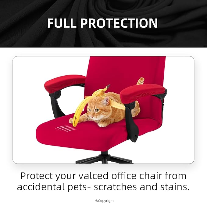 Stretch Computer Office Chair Cover with Armrest Covers Durable Zipper Universal Washable Removable Spandex Rotating Boss Chair Slipcovers Anti-dust Soft Desk Chair Seat Protector, Red