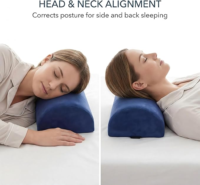 Under Knee Pillow, Half Moon Leg Pillow - Memory Foam Ergonomic Support Pillow for Side & Back Sleepers, Pain Relief & Alignment, Under Knee, Lumbar & Multi-Use Bolster Blue