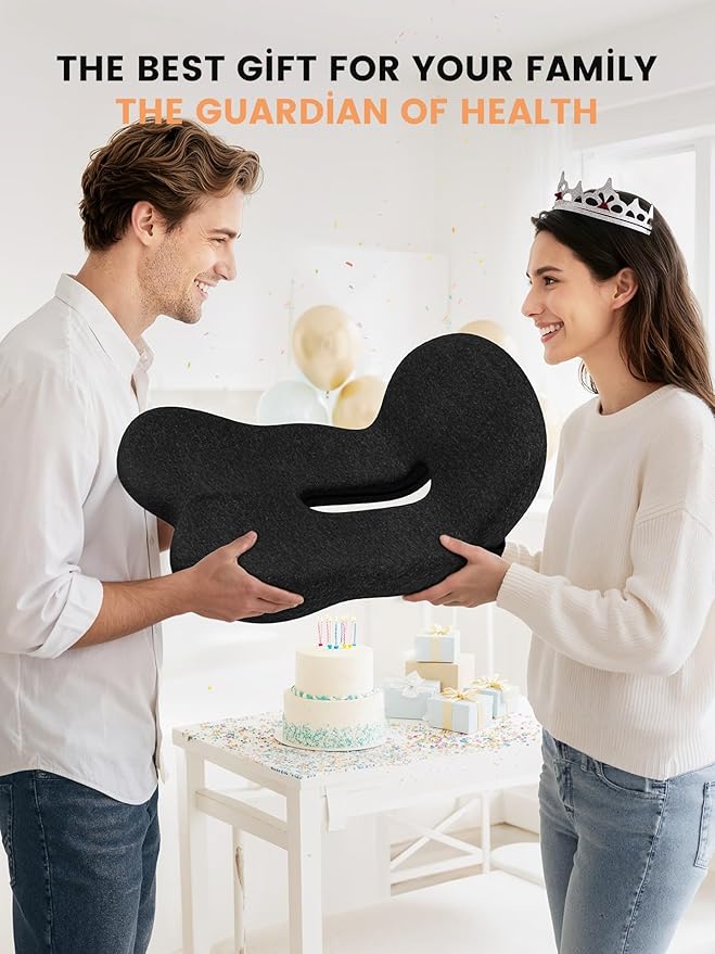 Office Chair Seat Cushion for Long Sitting Workers - L-Shaped Ergonomic Memory Foam with Tailbone Support & Adjustable Strap
