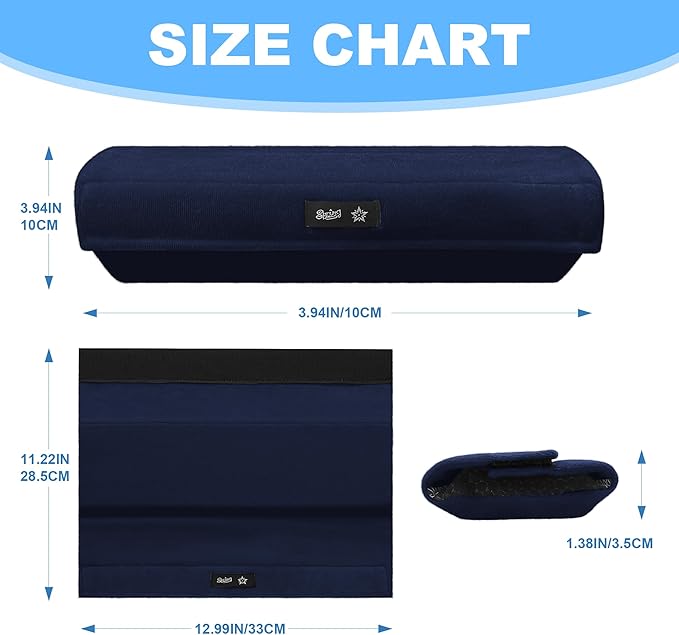 SPRING SEAON Wheelchair Accessories Armrest Covers (Pair), Short Plush Memory Foam Pads, Non-Slip Bottom, Wide Hook-and-Loop Straps, Washable, for Wheelchair/Transport/Office/Gaming Chairs, Navy Blue