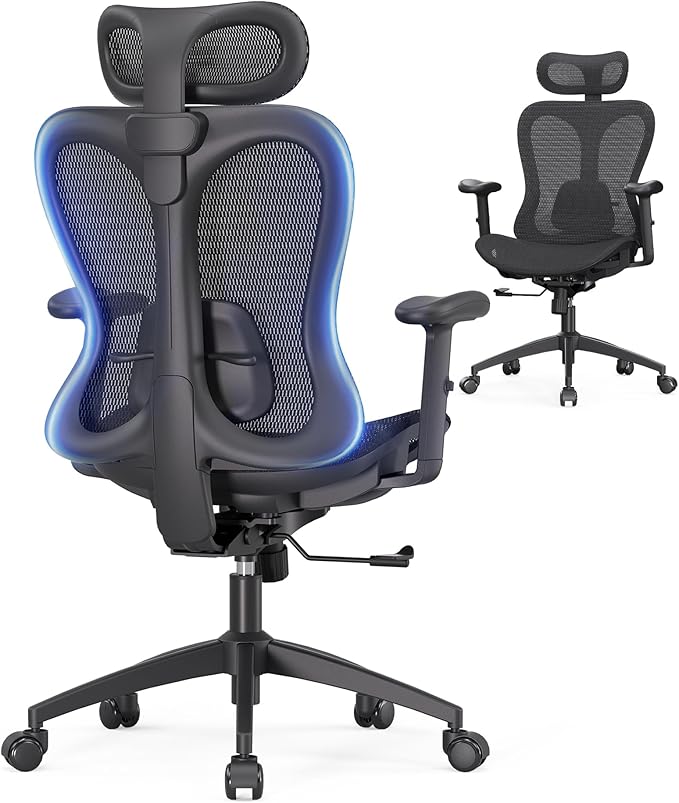 amseatec Ergonomic Office Desk Chair, Comfortable Computer Gaming Chair, Breathable Mesh Back & Seat, Adjustable Armrest & Headrest, Lumbar Support, Butterfly Design for Home Office (Black)