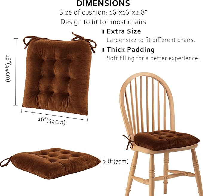 ELFJOY 4 Pack Chair Cushions for Dining Chairs Chair Pads Cushion for Kitchen Office Tufted Square Seat Cushion with Ties (U Shape Coffee)
