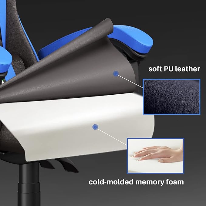 Racingreat Gaming Chair High Back, Ergonomic Computer Gamer Chair with Headrest and Lumbar Support, Racing Style Reclining Game Chair for Adults, Kids (Blue-Black)